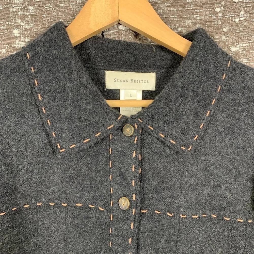 Vintage Susan Bristol Wool Button Up Cardigan Sweater Boho Cottage Women's Large - Picture 4 of 8